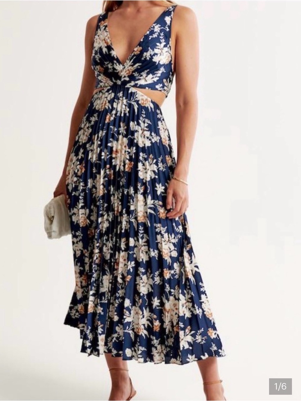 Abercrombie & Fitch Navy Floral Cutout Sundress with Cream Accents